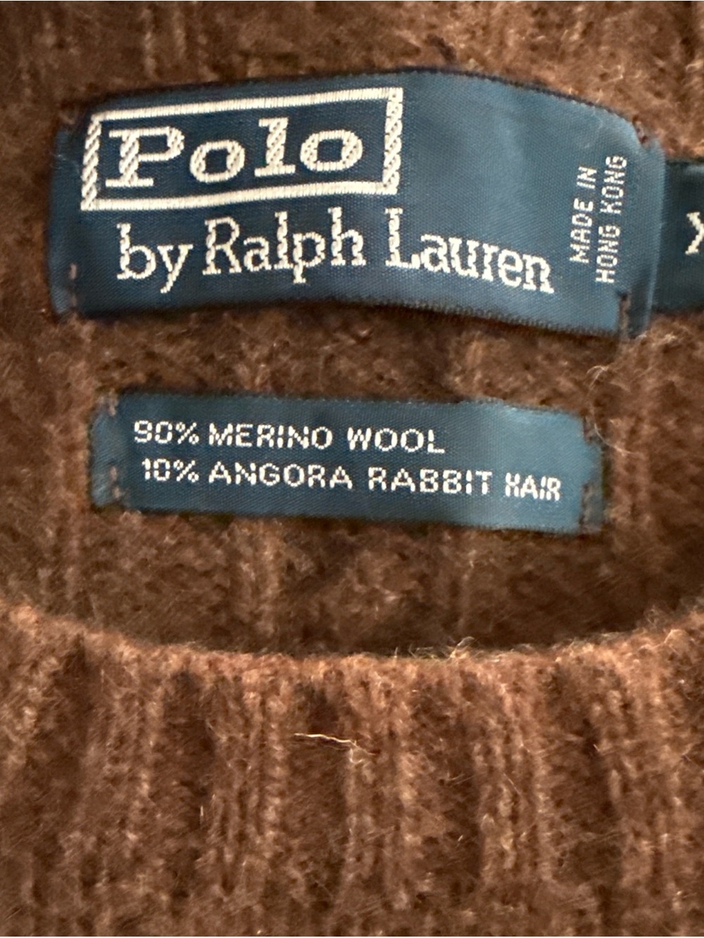 Polo Ralph Lauren Brown Cable Knit Merino Wool Angora Sweater XL - Picture 4 of 8